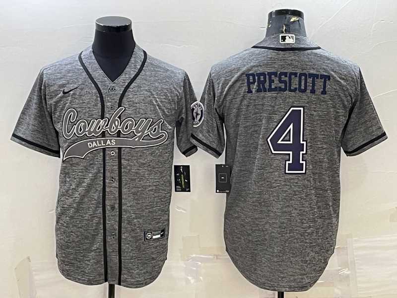 Men%27s Dallas Cowboys #4 Dak Prescott Grey Gridiron With Patch Cool Base Stitched Baseball Jersey